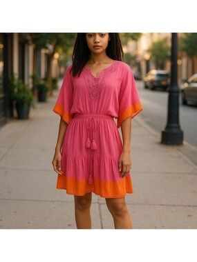 Shiraleah of Chicago 100% Cotton Dolman Sleeve Swim Cover-Up w/ Tassels NWT